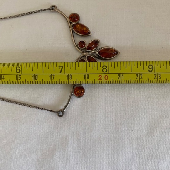 Sterling Silver and Cognac Amber Cabochons Bib Lavaliere Necklace - Picture 7 of 9